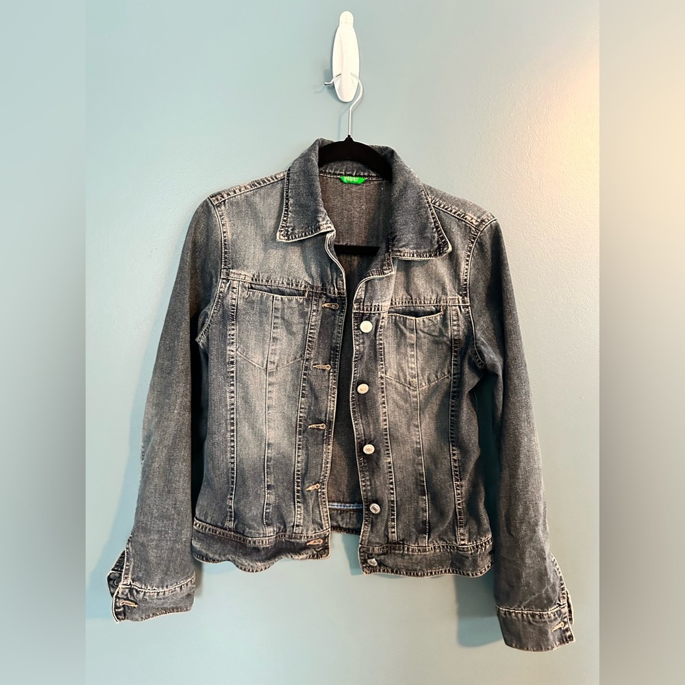 Y2K Benetton Blue Denim button up Jacket made in Italy Small